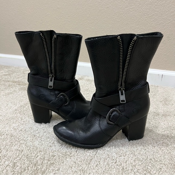 Born Women’s Black Leather Zip Heeled Boots Size 7, 38 D17303 Side Zip, - Picture 6 of 16
